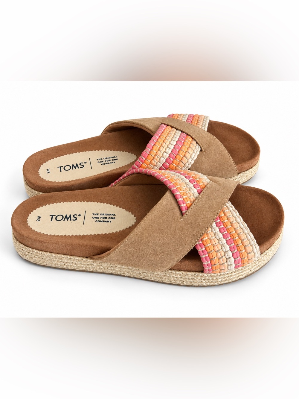 TOMS Women’s Size 8 Tan Woven Espadrille Slide Sandals